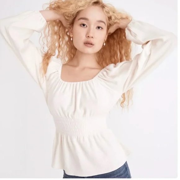 NWOT❣️ Madewell Plush Square Neck Smocked Top - Picture 2 of 7